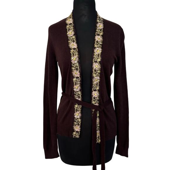 Cache Cashmere Blend Elaborate Embellished Trim + Belt Shrug Top New $128 NWT - Picture 4 of 6